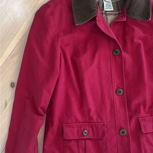 Vintage 90’s L.L. Bean Red Cotton Chore Coat with Corduroy Collar